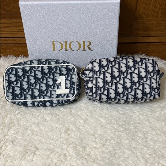 Dior Blue and White Monogram Pouch Duo - Picture 1 of 15